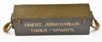 Wooden tool chest suitable for Lee-Enfield rifles with contents including military cleaning kit,