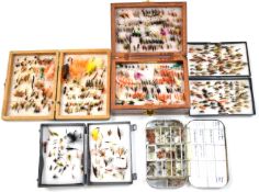 Five fly fishing cases / boxes including a Wheatley, most trout / sea trout including wet, dry,