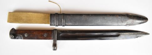 Russian Tokarev 1940 pattern rifle bayonet with wooden grips, some markings to ricasso, 24cm