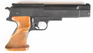 Weihrauch HW75 .177 air pistol with shaped and textured wooden grips and adjustable sights and