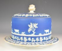 Wedgwood Jasperware large cheese dome and underplate with pastoral decoration of farm animals in