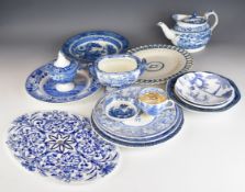 19thC blue and white English and Chinese porcelain / ceramics including Chinese export dish,