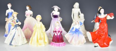 Ten Coalport and Royal Worcester figurines including Happy Birthday, Winter's Morn, Mother's Love,