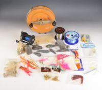 Vintage Charles Alvey Snapper fishing reel, Shakespear Sea Wolf multiplier, vintage lures, leads,