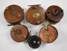 Two Stonefly fly fishing reel sectional bags with salmon / trout reels and spare spools, vintage