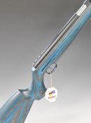 Weihrauch HW97K .177 underlever air rifle with blue laminated show wood stock, semi-pistol grip,