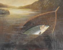 A. Roland Knight (1879-1921) study of a fish being brought into a landing net, signed lower left, 19
