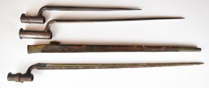 British Martini Henry socket bayonet with 54cm blade and scabbard, together with two other socket