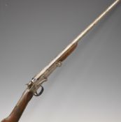 Belgian 9mm folding hammer action shotgun with chequered grip and forend and 25.75 inch part