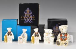 Five Royal Crown Derby paperweights comprising limited edition Diamond Jubilee Teddy Bear, Dave