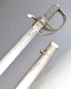 British Army Royal Artillery officer's sword with three bar hilt, shagreen and wire grip, ricasso
