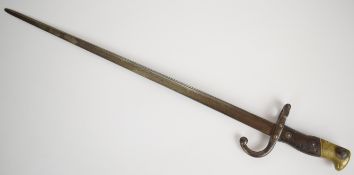 French 1874 pattern Gras bayonet with downswept quillon, external leaf spring and 51.5cm T form