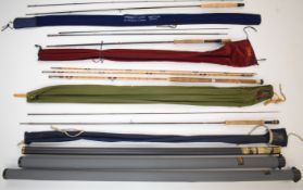 Vintage Hardy, Bruce and Walker and Sealey salmon / trout fishing rods, including split cane