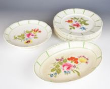 Wedgwood dessert set with relief moulded basket weave surround and floral decoration, comprising