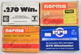 Eighty .270 Winchester Norma and PPU rifle cartridges, all in original boxes. PLEASE NOTE THAT A