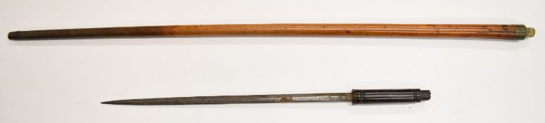 Swordstick with 36.5cm blade, overall length 89cm. PLEASE NOTE ALL BLADED ITEMS ARE SUBJECT TO