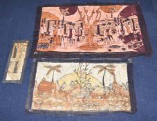 Three African batiks of village / wildlife scenes, largest 110 x 175cm