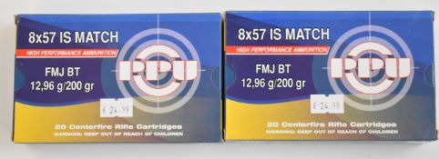 Forty 8x57 IS Match PPU rifle cartridges, all in original boxes. PLEASE NOTE THAT A VALID RELEVANT