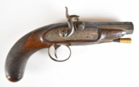 Bentley of London 36 bore percussion hammer action coat pistol with engraved lock, hammer, trigger