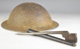 British Army Brodie steel helmet together with a Number 4 MkII spike bayonet and scabbard. PLEASE