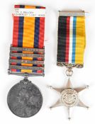 Queen's South Africa Medal with clasps for Relief of Mafeking, Defence of Kimberley, Orange Free