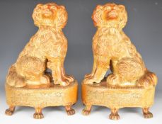 Pair of 19thC S and H Briddon, Brampton brown salt glazed stoneware spaniels / dogs with padlock