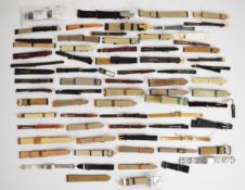 Sixty-nine wristwatch straps including Certina, Tissot, Seiko, Requin Veritable, Eterna, Raymond