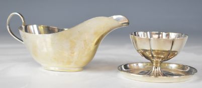 Art Deco hallmarked silver sauce boat, Sheffield 1926, maker William Hutton & Sons Ltd, length 16cm,