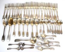 Georgian and later harlequin canteen of fiddle pattern hallmarked silver cutlery comprising twelve