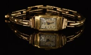 Sixta 18ct gold ladies wristwatch with blued hands, black Arabic numerals, silver dial and