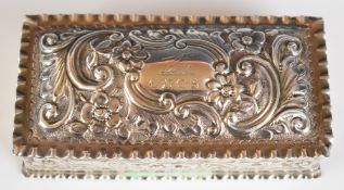 Victorian hallmarked silver trinket box with embossed decoration, Birmingham 1899, maker John Edward