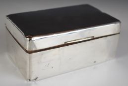 Early to mid 20th century hallmarked silver cigarette box with engine turned lid, marks rubbed,