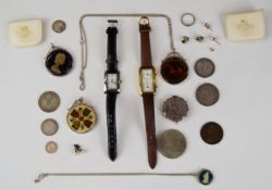 A collection of coins including enamelled crowns, Gothic florin, Victorian and later, with two