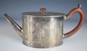 Georgian hallmarked silver teapot of oval form, London 1778, maker Charles Aldridge & Henry Green,