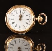 Unnamed 18ct gold keyless winding full hunter pocket watch with guilloché enamel religious scene and