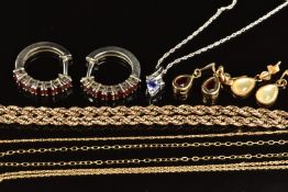 A 9ct gold rope twist necklace, 9ct gold bracelet, 9ct gold chain and 'S' pendant, 9ct gold earrings