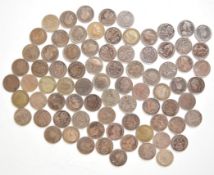 Approximately 86g of pre 1920 silver 3d pieces, together with approximately 23g pre 1947 silver 3d