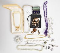 A collection of jewellery including Majorica pearls, D'Orlan necklace, Sarah Coventry brooch,
