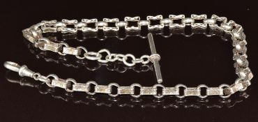 A c1900 silver pocket watch chain / Albert made up of circular and rectangular links engraved with a