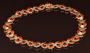 A silver gilt necklace set with red enamel probably Danish, 38g, 40cm