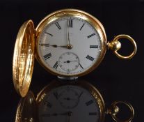 Rossi of Norwich 18ct gold full hunter pocket watch with subsidiary seconds dial, gold hands,