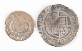 Two hammered coins comprising 1590 Elizabeth I sixpence and an Edward penny