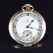 Omega Art Deco 9ct gold keyless winding open faced pocket watch with subsidiary seconds dial,