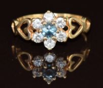 A 9ct gold ring set with synthetic stones, 1.4g, size J