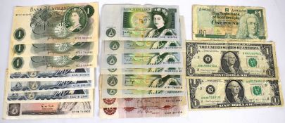 Bank Of England banknotes comprising Gill £10 and three £5, nine £1 notes comprising four Somerset