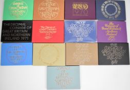 Run of thirteen Elizabeth II coin year sets 1970-1982