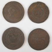 Four bronze/ copper trade and advertising tokens for Birmingham and Neath Crown Copper Company 1811,
