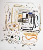 A collection of jewellery including Sarah Coventry chain, Mizpah brooch, necklaces including Napier,