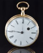 Castaing of Lyon 18ct gold hour repeating open faced pocket watch with blued Breguet hands, black