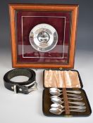 Elkington & Co. feature hallmarked silver pin dish, diameter 12cm, in glazed frame, feature